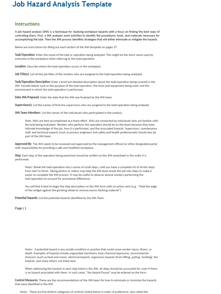 Job Hazard Analysis Template Guide | PDF | Safety | Workplace