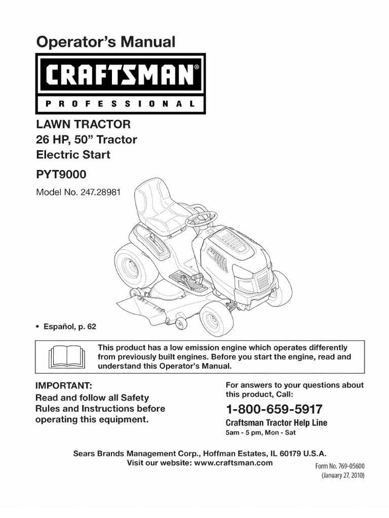 Craftsman 26 HP Lawn Tractor Manual | PDF | Tractor | Manufactured Goods
