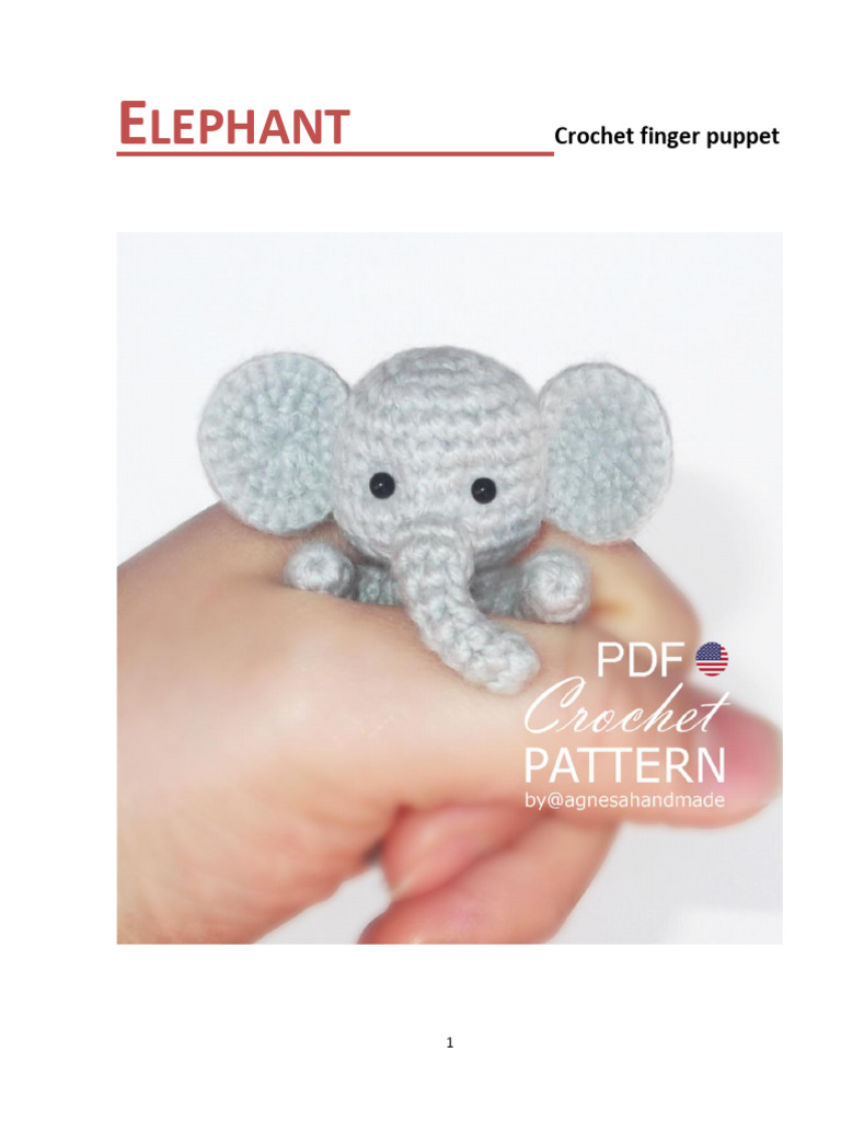 Crochet Elephant Finger Puppet Pattern | PDF | Crochet | Yarn