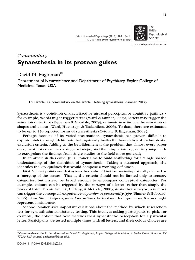 Understanding Synaesthesia's Complexities | PDF | Neuroscience ...