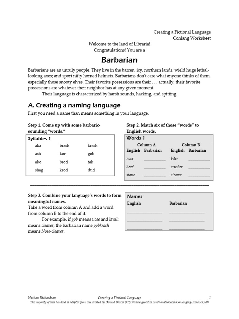 Create Your Own Barbarian Language | PDF | Word | Morphology (Linguistics)