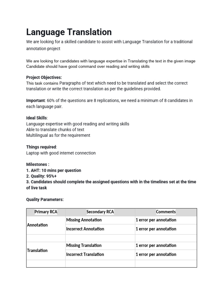 Language Translation Project Requirements | PDF