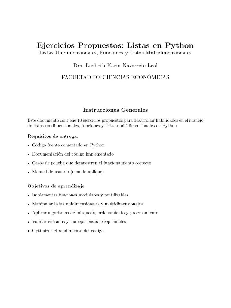 Ejercicios de Listas en Python | PDF | Matriz (Matemáticas ...