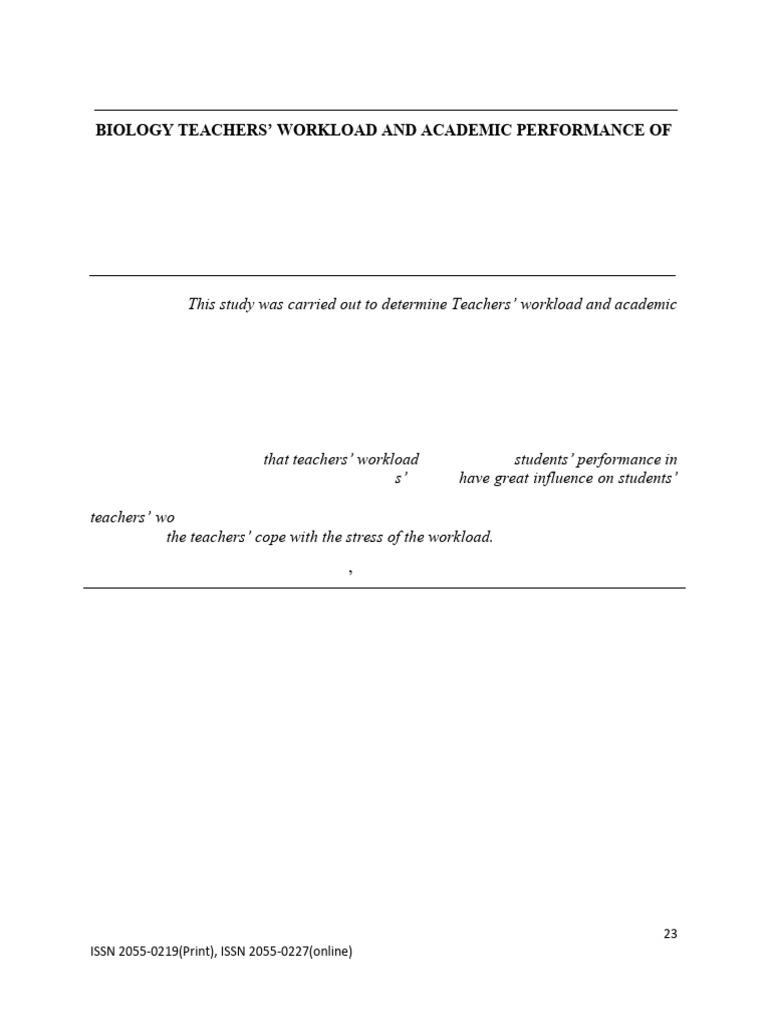 Biology Teachers' Workload Impact on Students | PDF | Teachers | Curriculum
