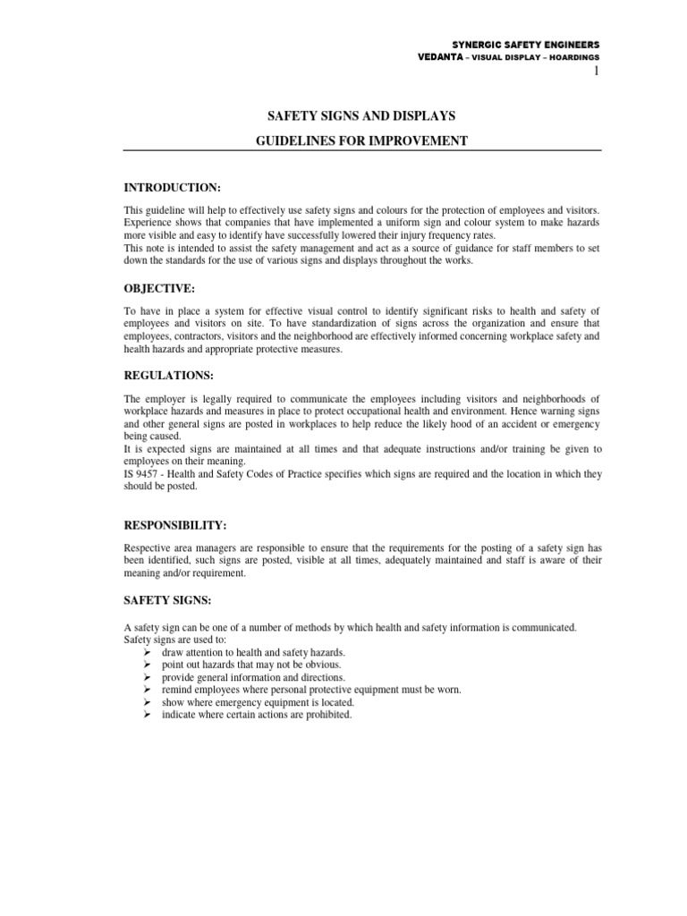 Safety Signage Guidelines for Workplaces | PDF | Occupational Safety ...
