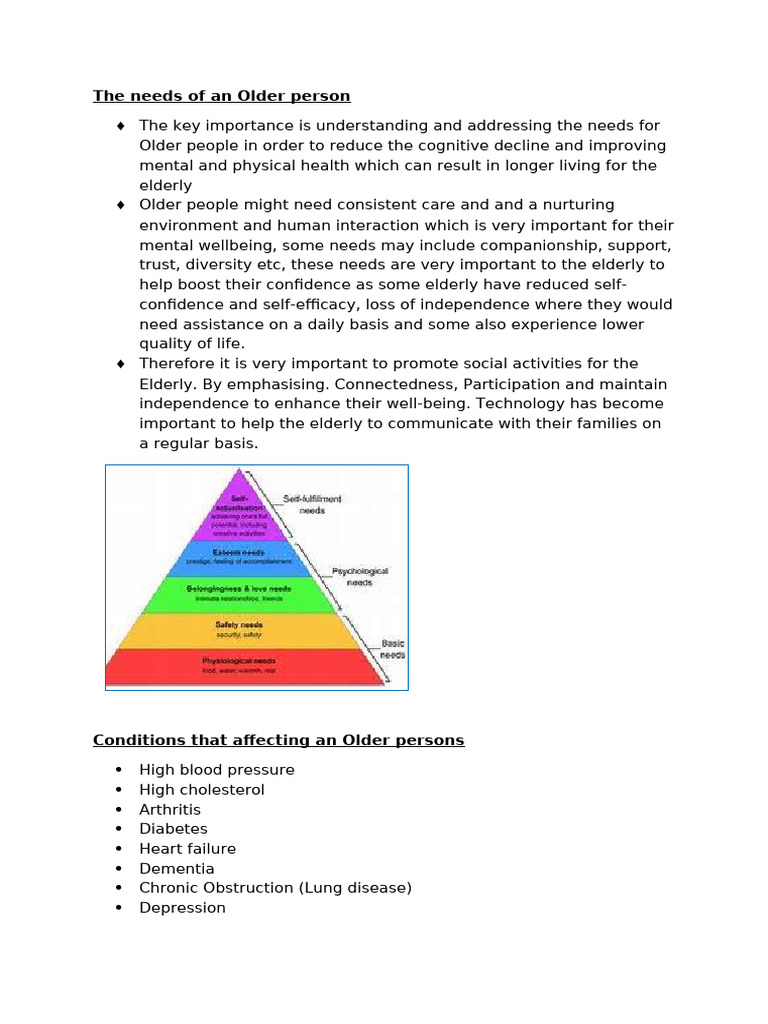Essential Needs of Older Adults | PDF | Dementia | Elderly Care