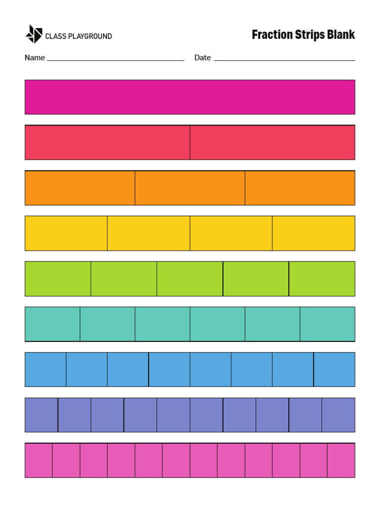 Fraction Strips Color Blank US Letter | PDF