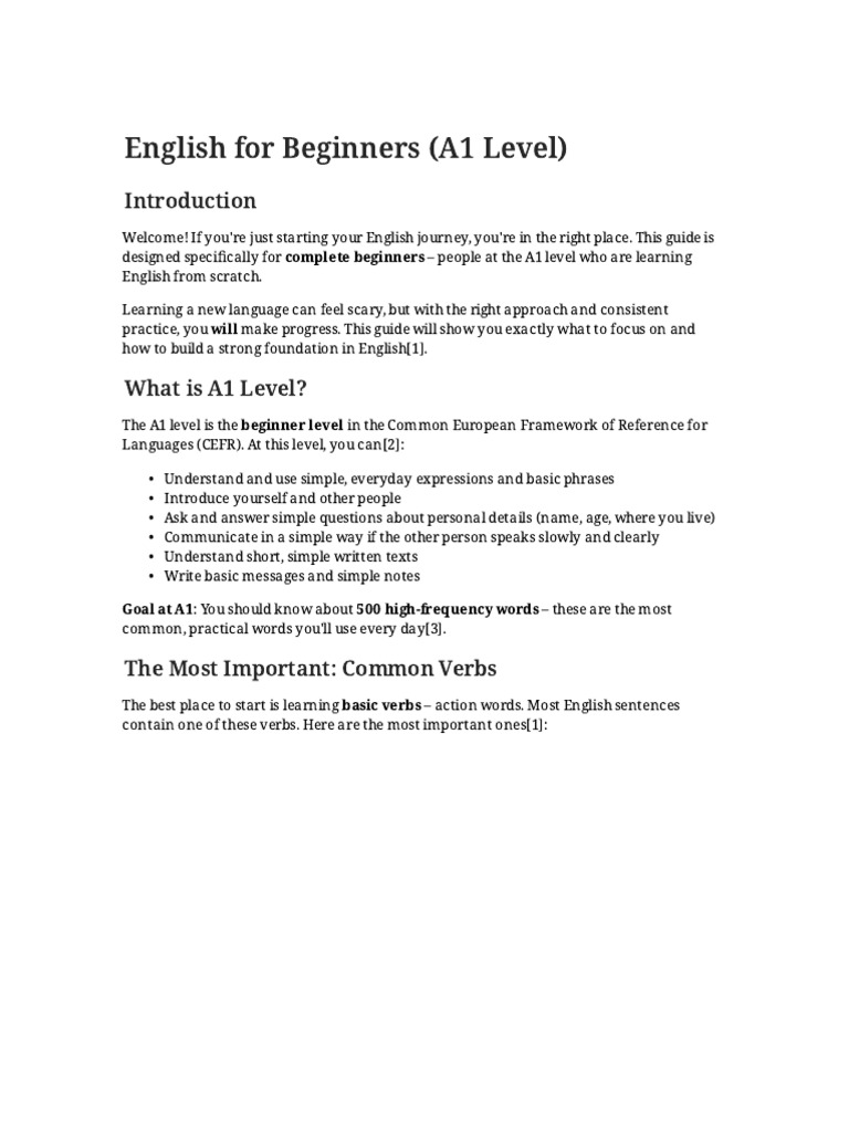 English Learning Guide for A1 Beginners | PDF | English Language ...