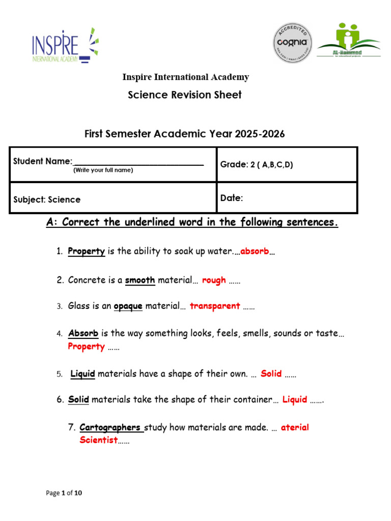 Grade 2 Science Revision Guide | PDF | Materials