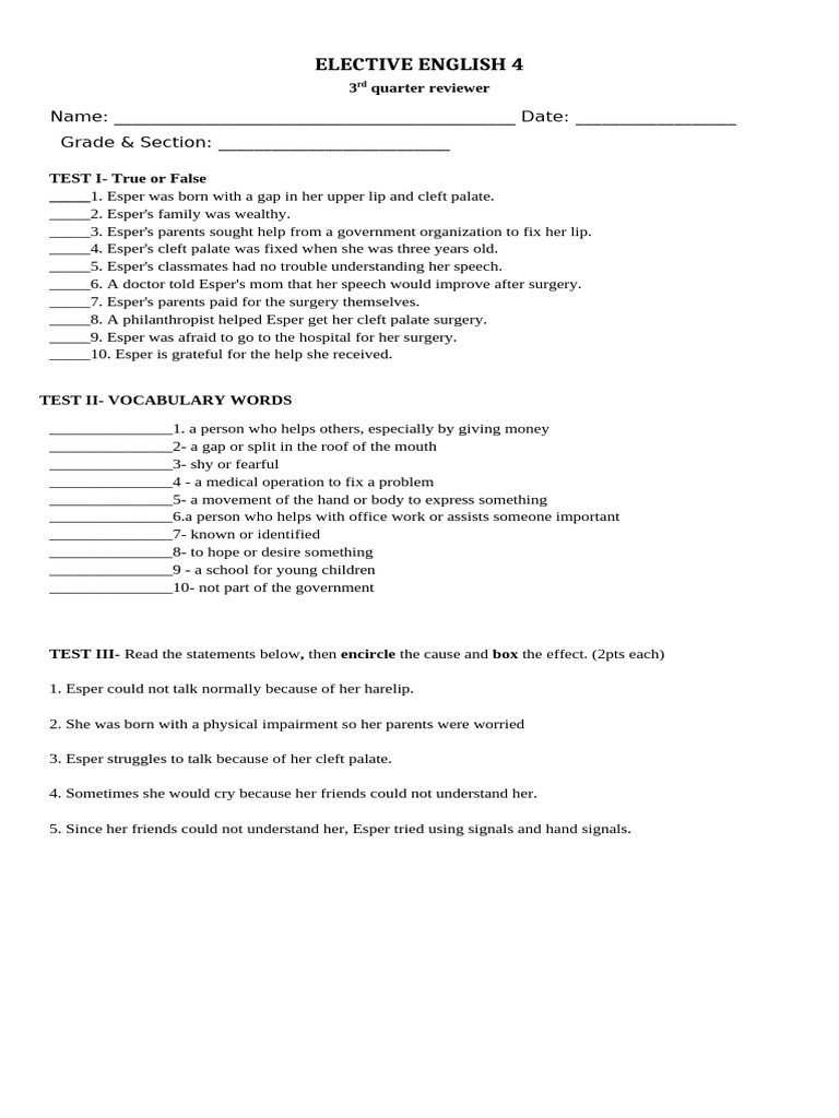 Elective English 4: 3rd Quarter Review | PDF
