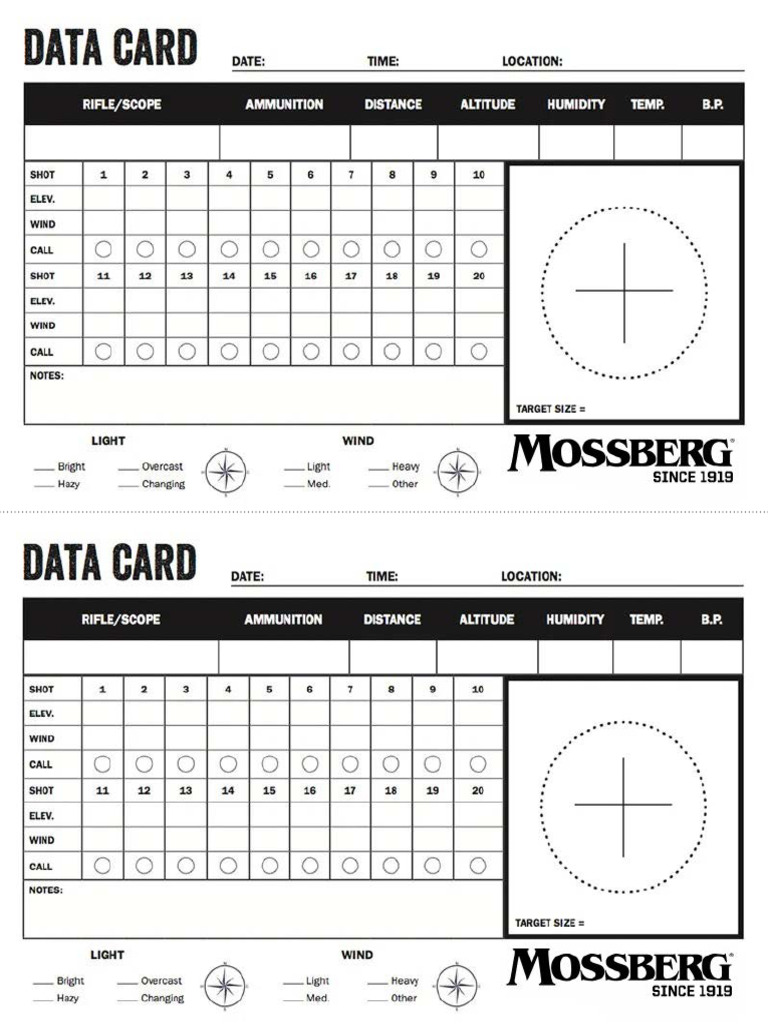 Mossberg Ballistic Data Card(1919) | PDF | Telescopic Sight | Firearms