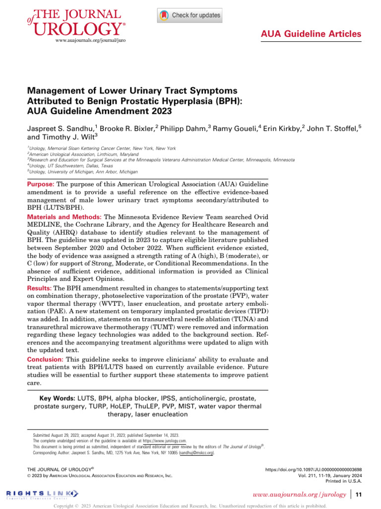 AUA 2023 BPH Management Guidelines | PDF | Medicine | Urology