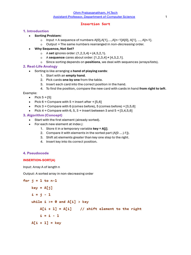 Lecture 10_Insertion Sort(i)-2 | PDF | Time Complexity | Theoretical ...