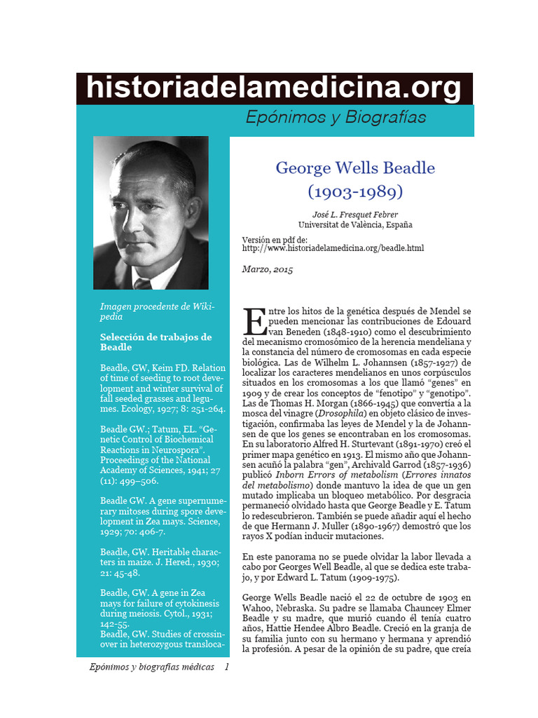 Biografía de George Wells Beadle | PDF | Mutación | Arginina