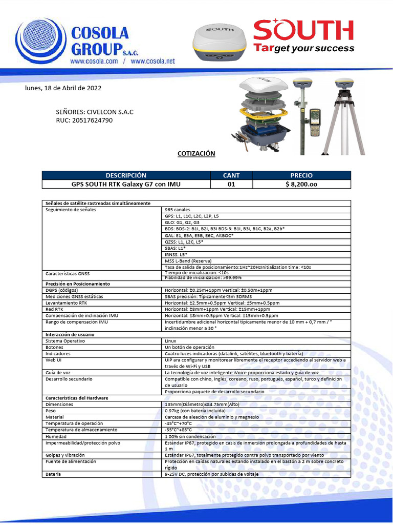 Cotización GPS RTK Galaxy G7 | PDF | Sistema de Posicionamiento Global ...