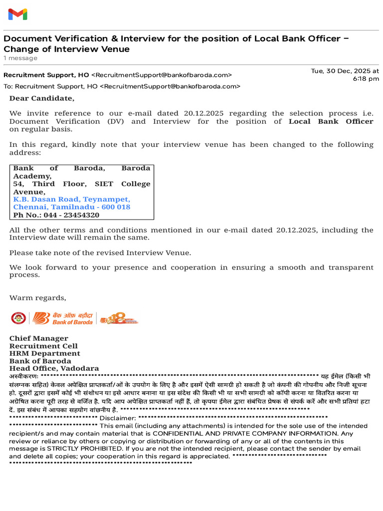 Gmail - Document Verification & Interview for the position of Local ...