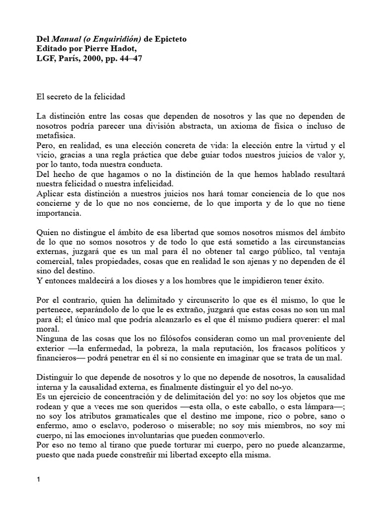 El Secreto de la Felicidad según Epicteto | PDF | Mal | Moralidad