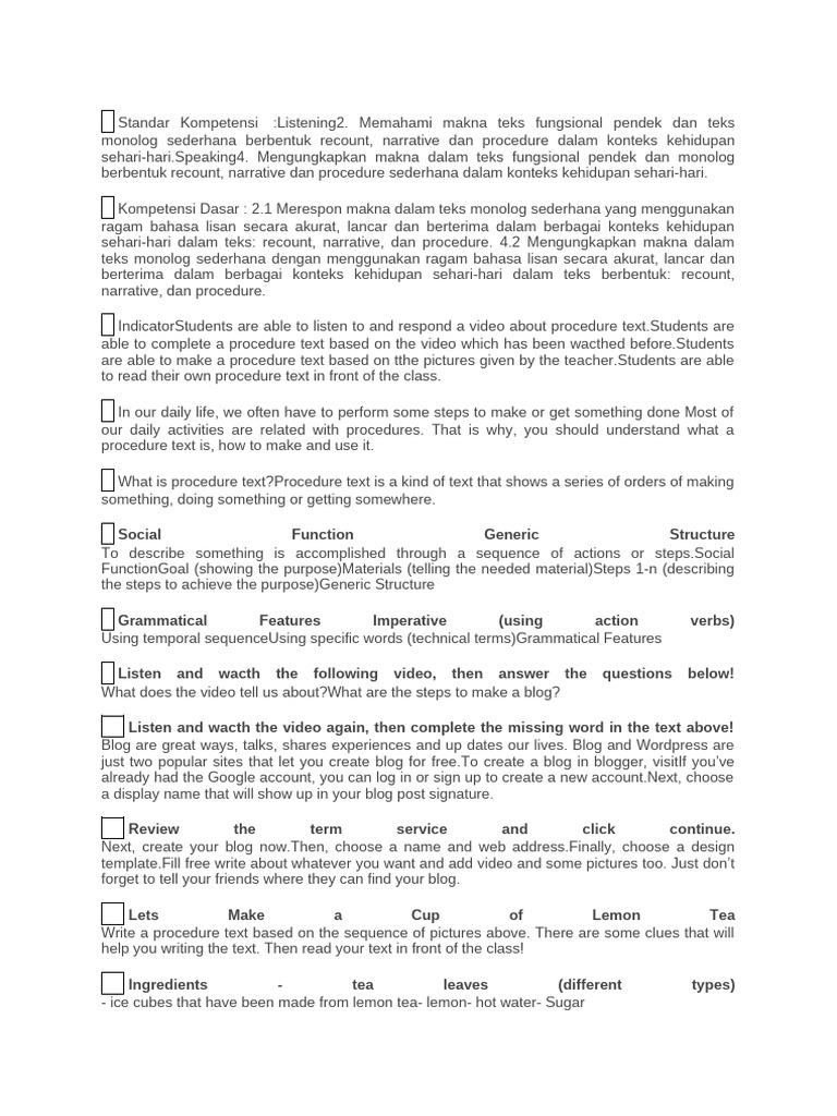 Understanding Procedure Texts in Daily Life | PDF | Blog | Linguistics