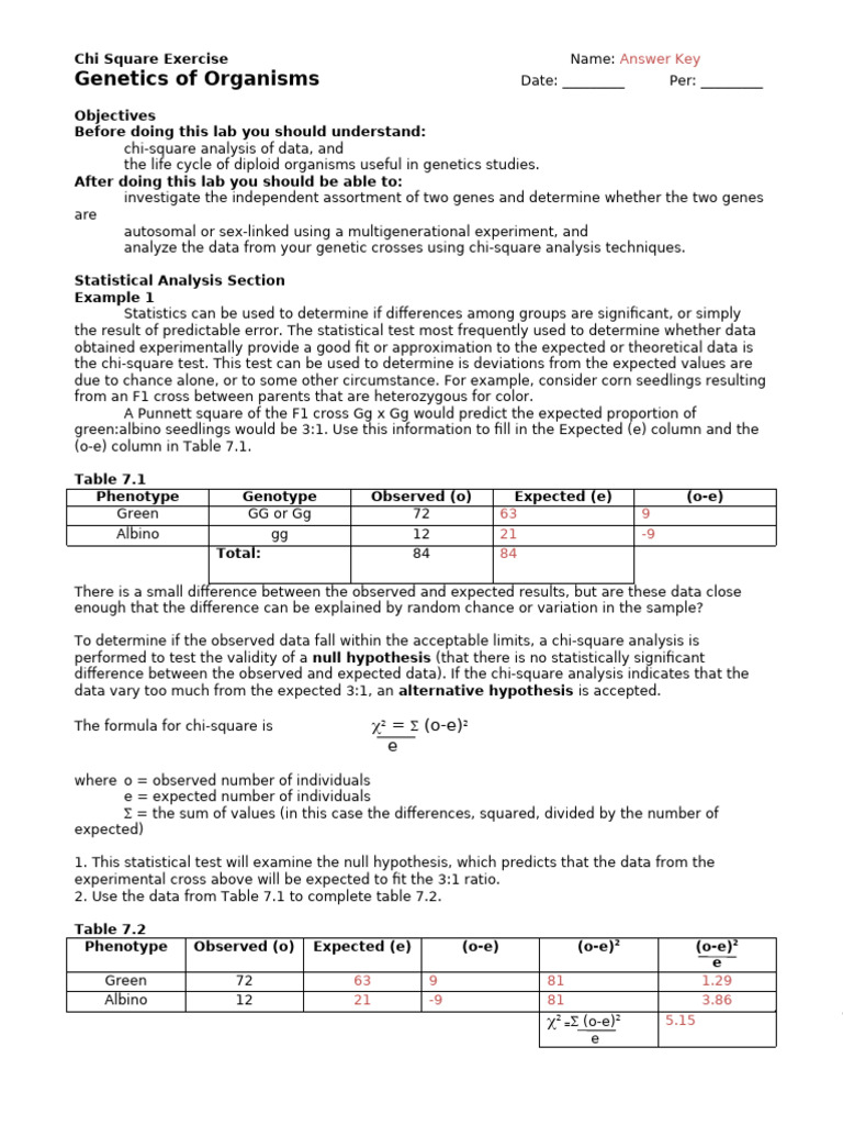 Chi-Square Analysis in Genetics Lab | PDF | Chi Squared Test ...
