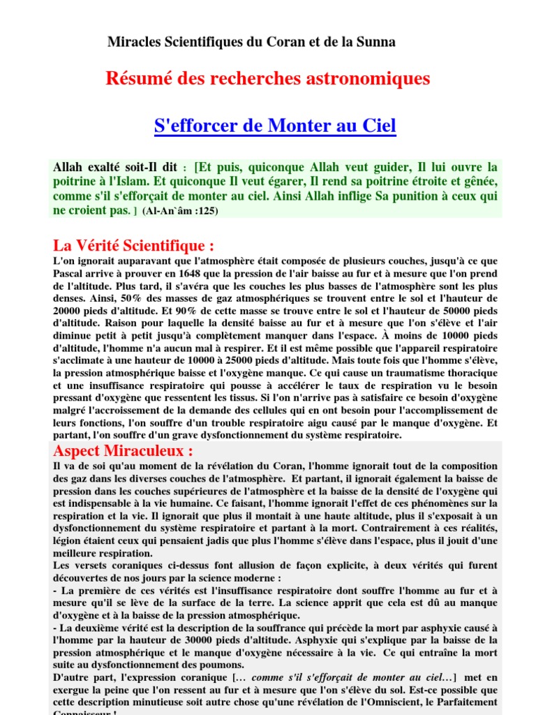 Les Miracles Du Coran En Image Miracles Scientifiques Du Coran Et de La Sunna | PDF | Soleil | Atmosphère  de la Terre