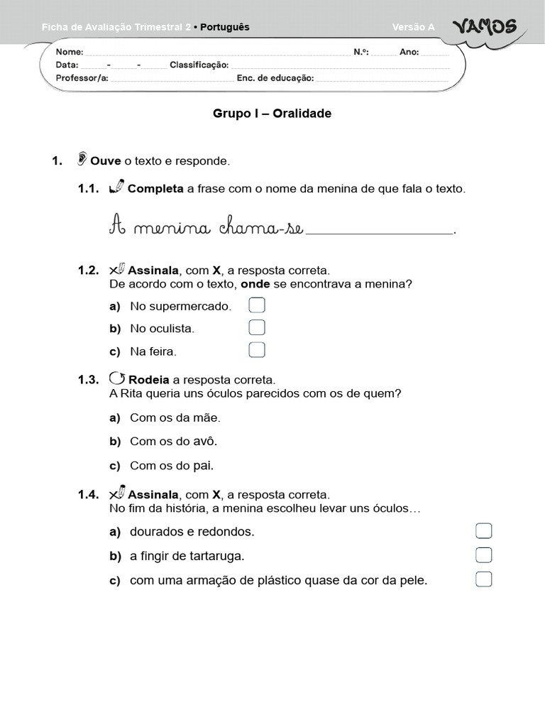 Ficha de Avaliação de Português 2º Trimestre | PDF