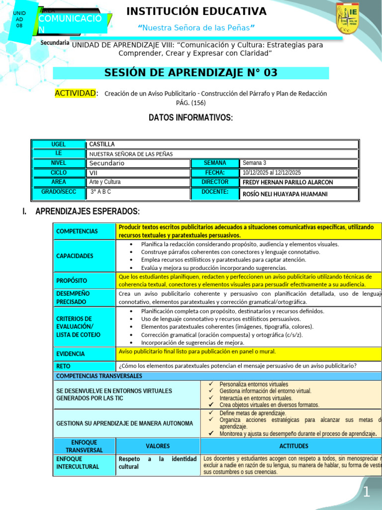 SESION 03 COM 3RO | PDF | Plan de estudios | Aprendizaje