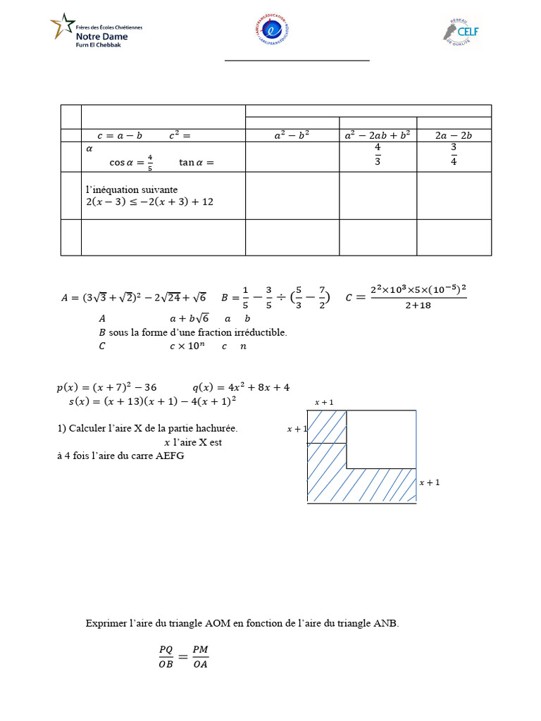 Exercices de mathématiques EB9 | PDF | Zone | Nombre