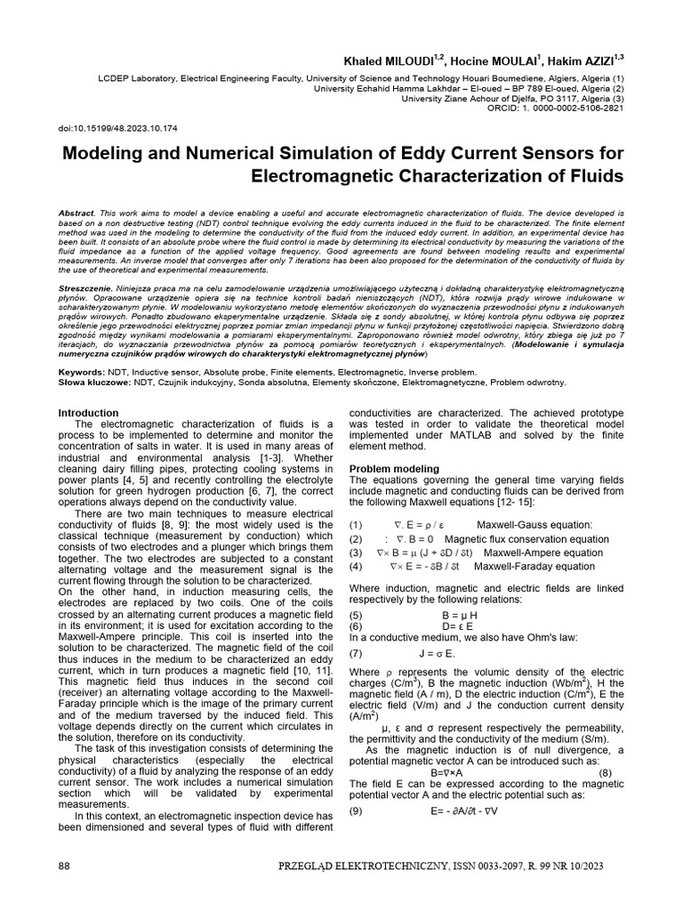 Eddy Current Sensors for Fluid Analysis | PDF | Electromagnetic ...