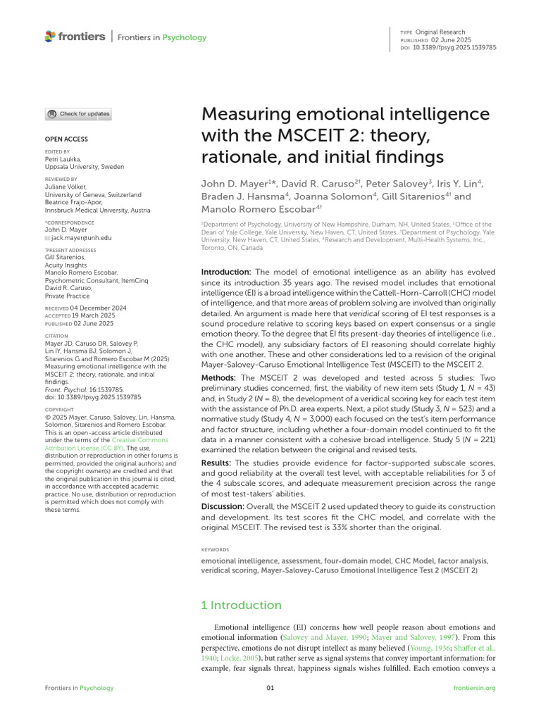Measuring Emotional Intelligence with MSCEIT 2 | PDF | Emotional ...