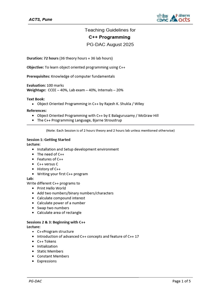 C++ Programming Teaching Guidelines | PDF | C++ | Class (Computer ...