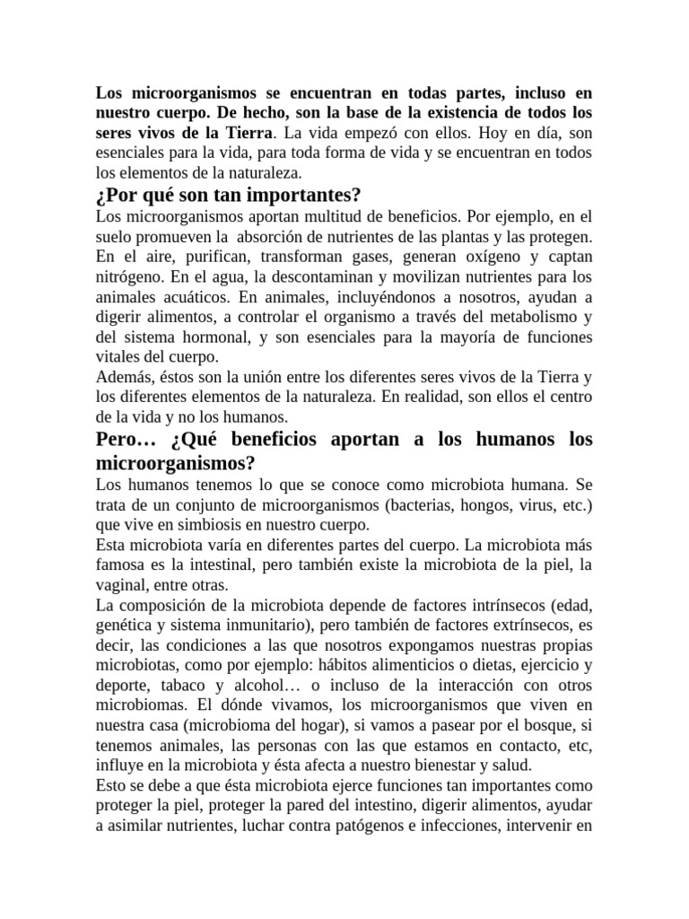 Beneficios de los Microorganismos en Salud | PDF | Nutrientes | Biología