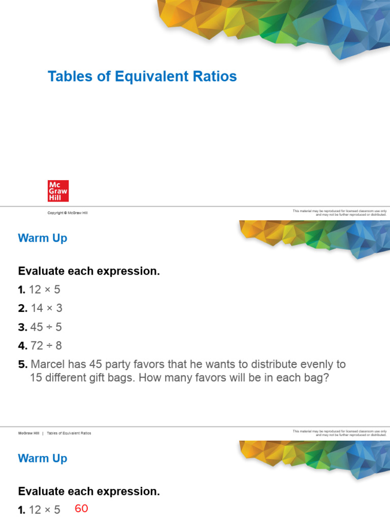 Equivalent Ratios and Ratio Tables Guide | PDF | Ratio | Sandwich