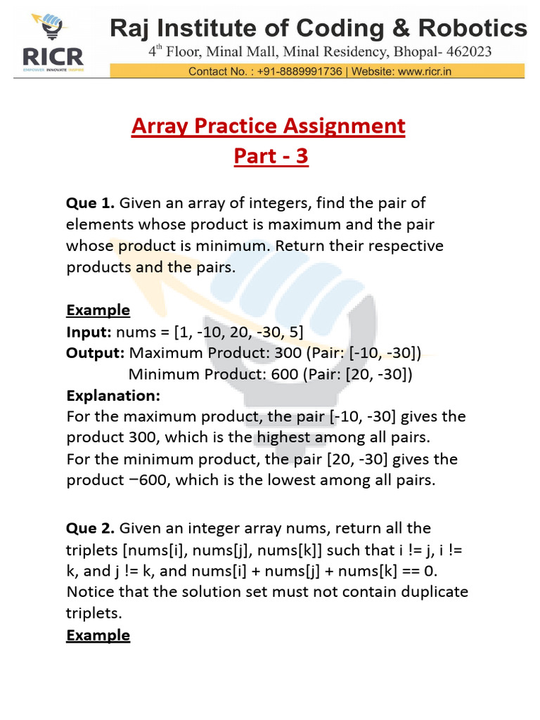 Array Problems: Max/Min Products & More | PDF | Numbers | Stocks