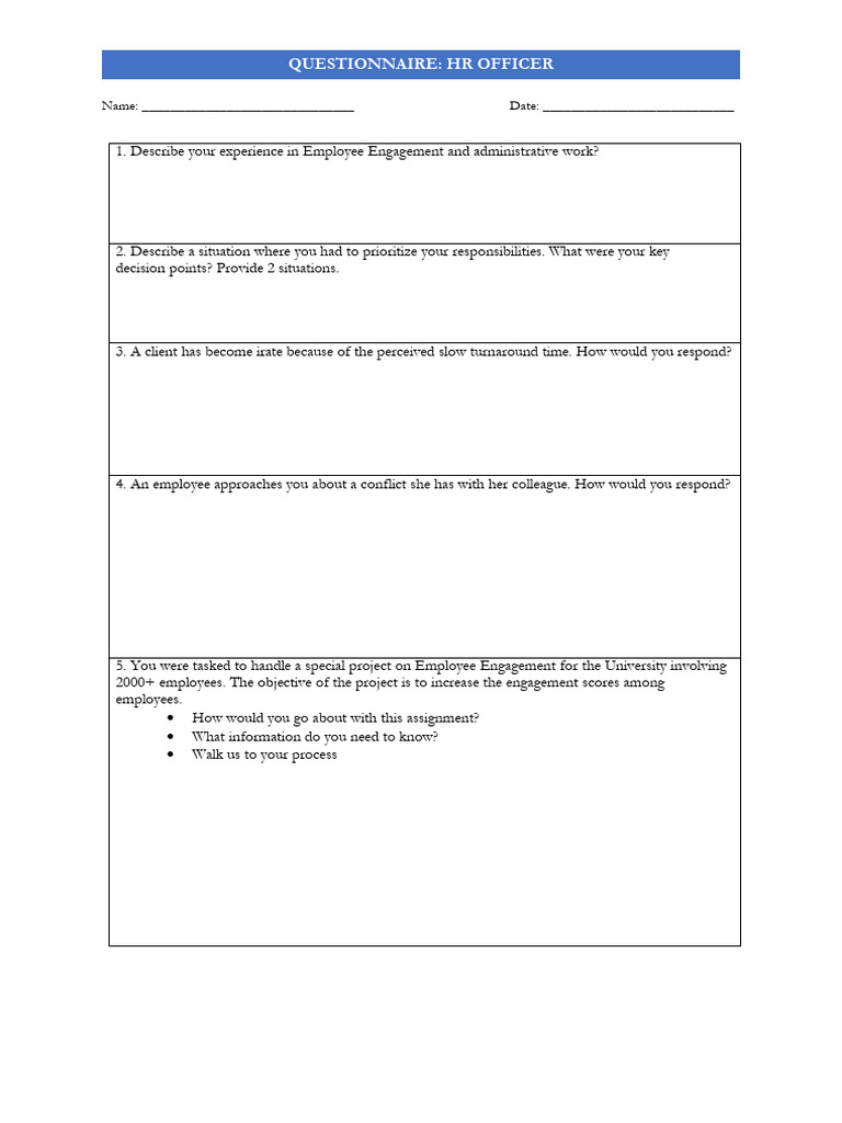 HR Officer Questionnaire Template | PDF