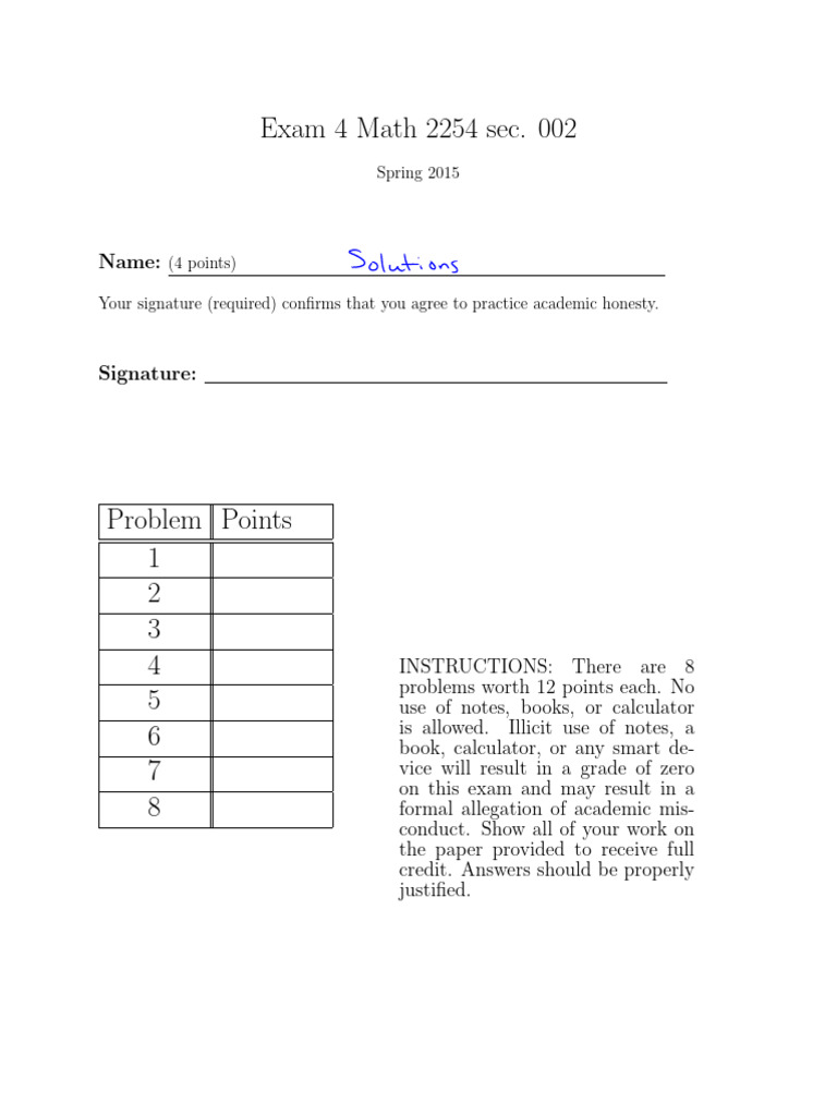 Exam4_2254_2_S15_sol | PDF | Complex Analysis | Series (Mathematics)