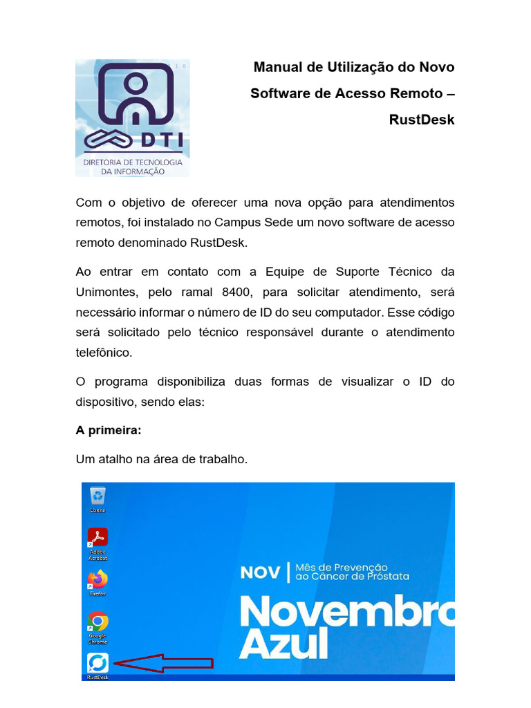 Guia de Uso do RustDesk para Acesso Remoto | PDF