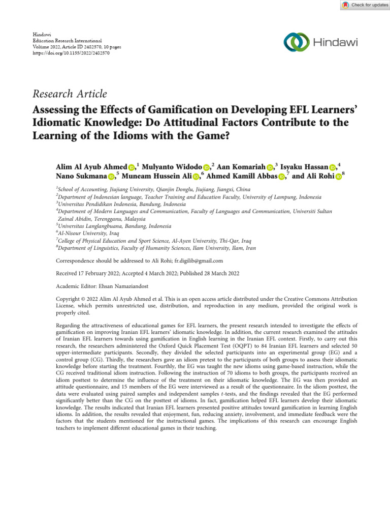 Gamification's Impact on EFL Idioms | PDF | Student's T Test | Learning