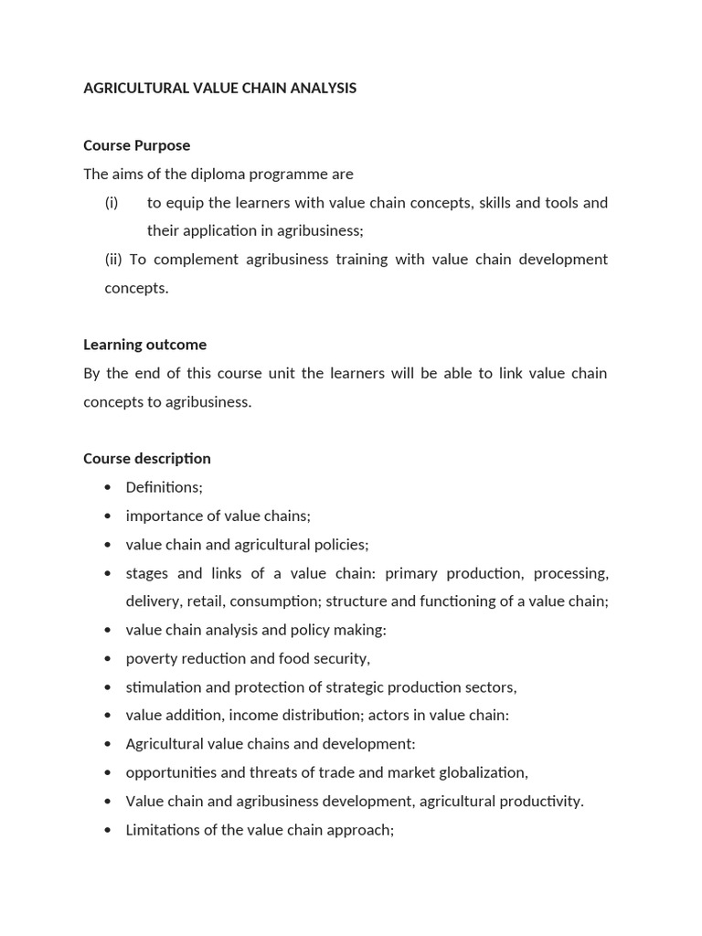 Agricultural Value Chain Analysis Course | PDF | Value Chain | Poverty ...