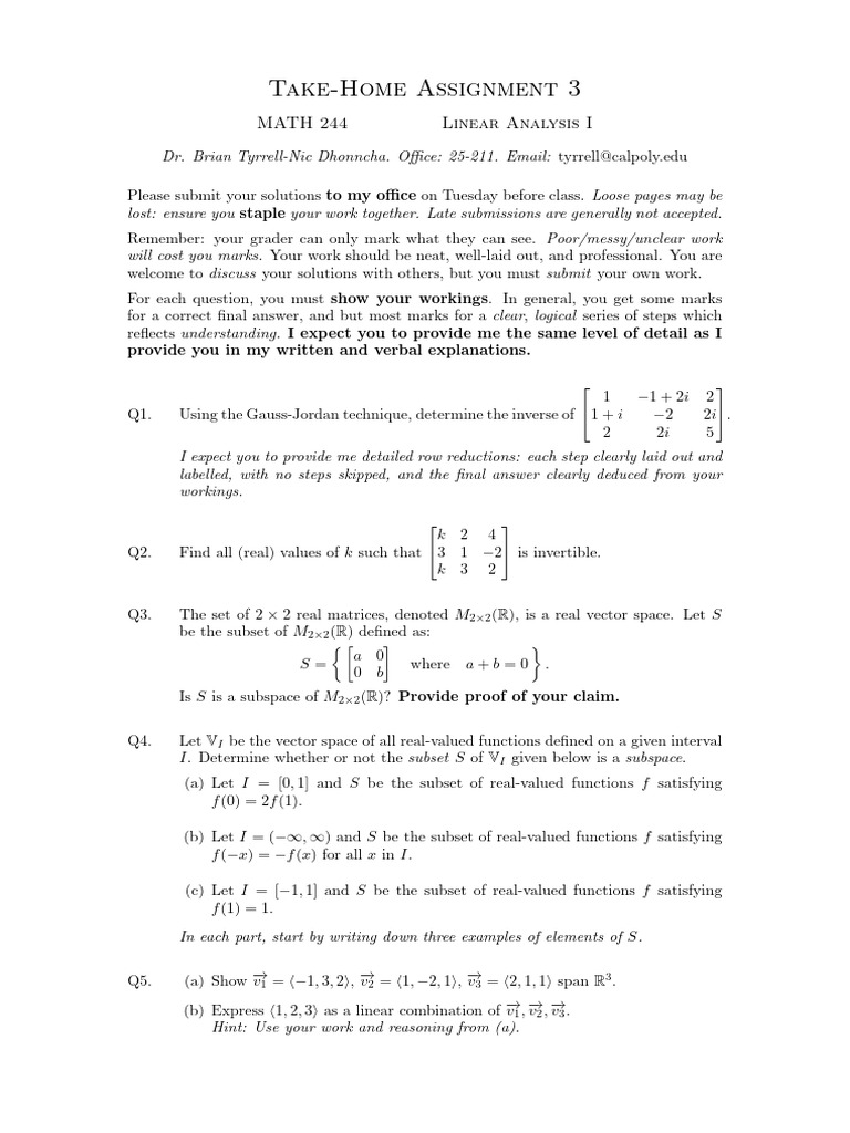 Assignment 3 244 Spring | PDF | Linear Subspace | Linear Map