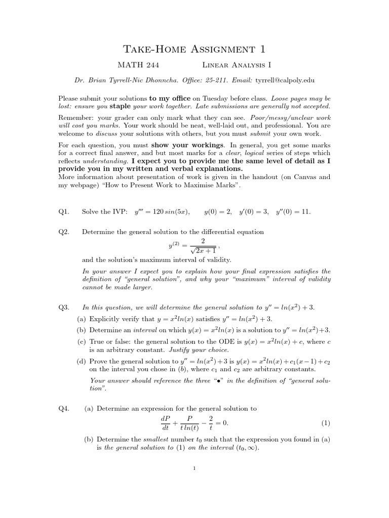 Assignment 1 244 Spring | PDF | Mathematical Analysis | Equations
