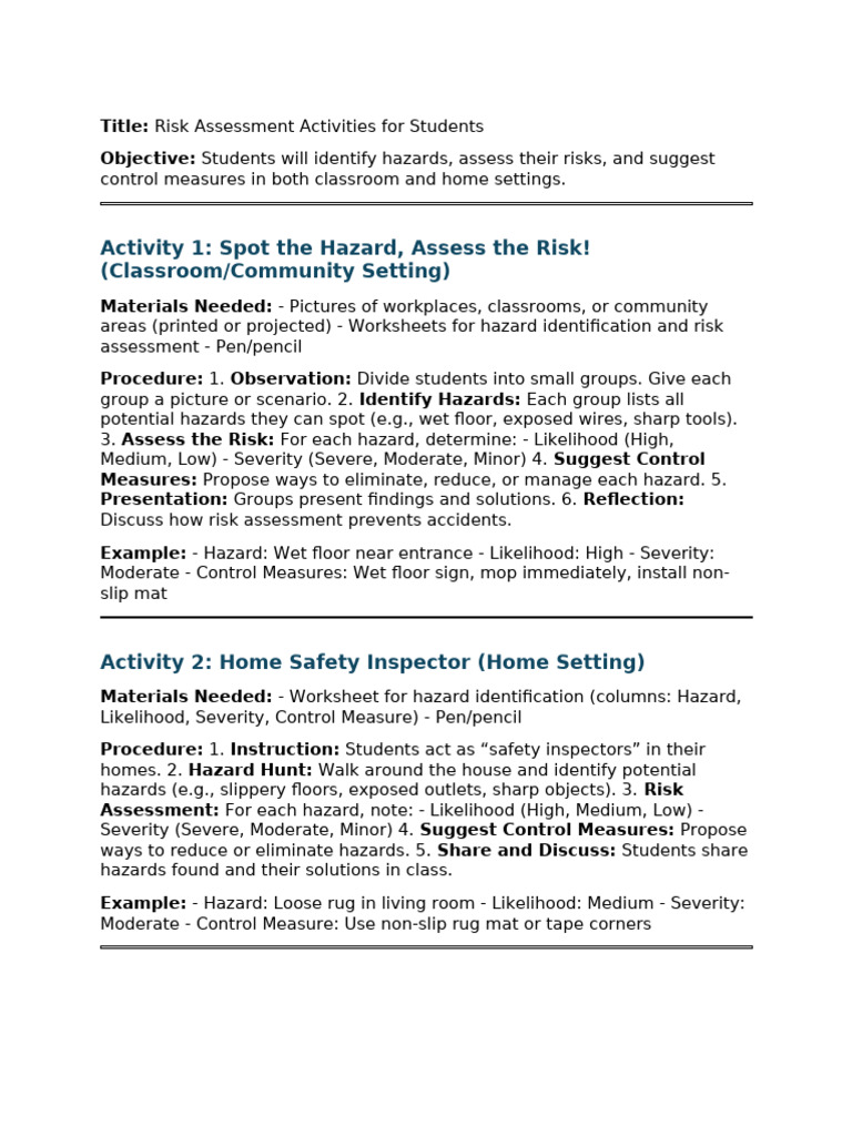Risk Assessment Activity | PDF