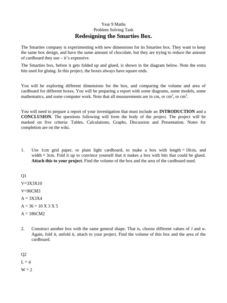 Year 9 Maths: Smarties Box Redesign | PDF | Area | Microsoft Excel