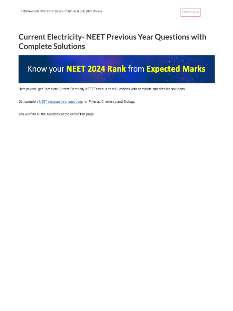 Current Electricity - NEET Previous Year Questions With Complete ...