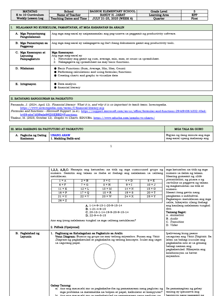 Epp 5 - DLL - Q1 - W6 | PDF