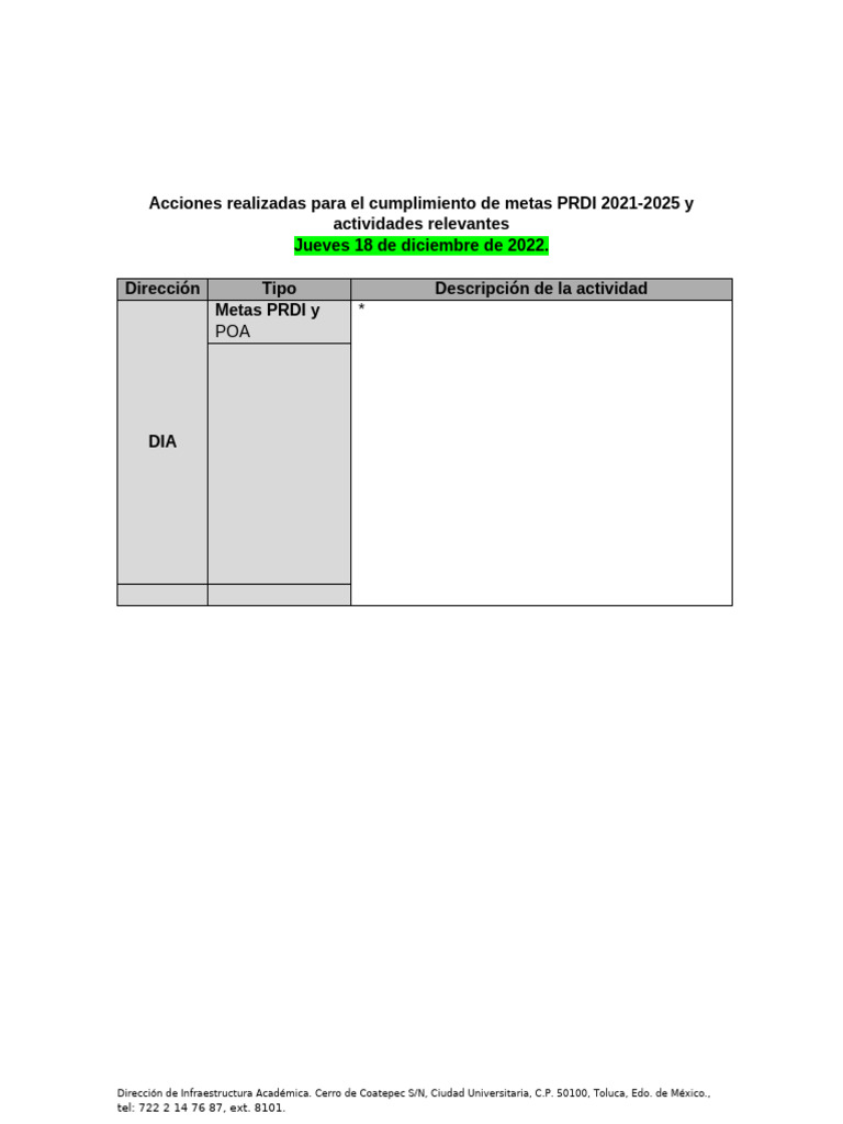 Acciones PRDI 2021-2025 en Toluca | PDF