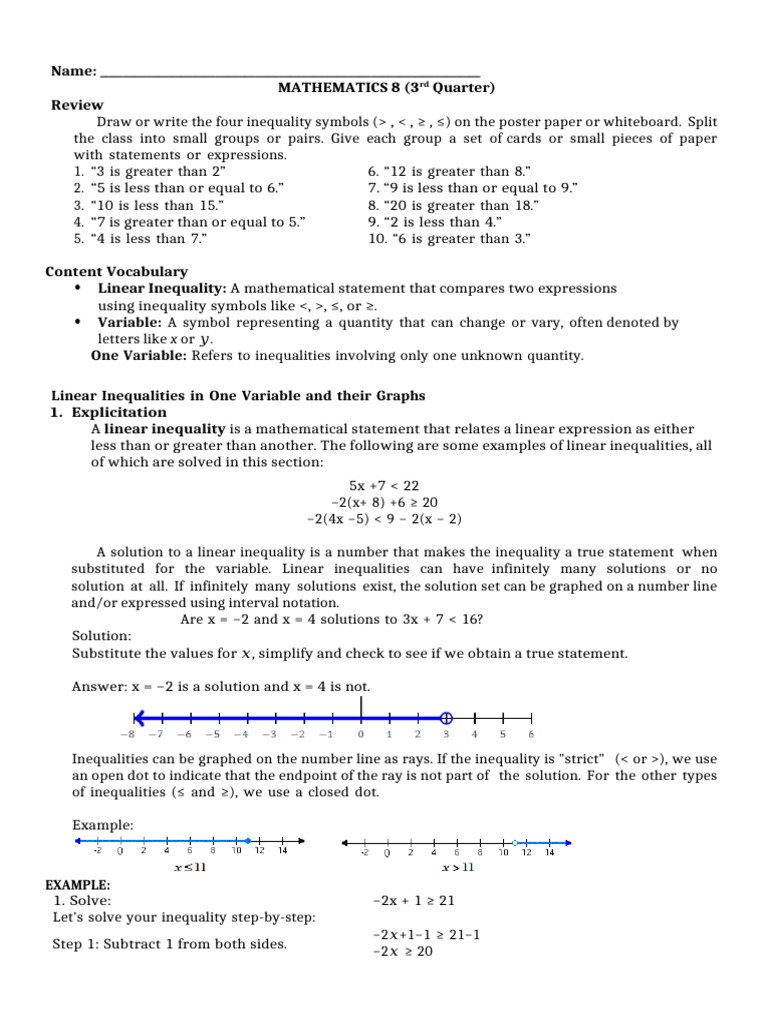 Understanding Linear Inequalities in Math | PDF | Inequality ...