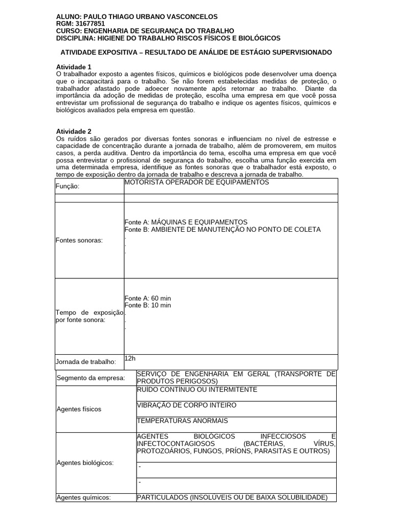 Análise de Riscos em Segurança do Trabalho | PDF | Biologia | Segurança ...