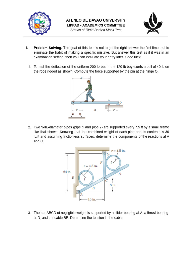 Statics Mock Test for Rigid Bodies | PDF