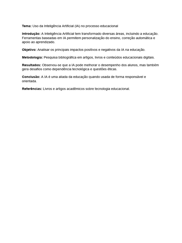 Impacto Da Inteligência Artificial Na Educação | PDF