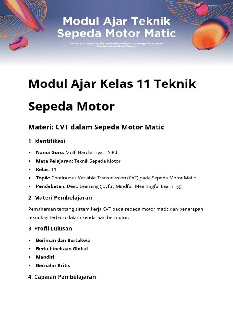 Pembelajaran CVT Sepeda Motor Matic | PDF